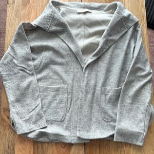 Loft Gray and White Striped Light Sweater Jacket with Hood, Size L